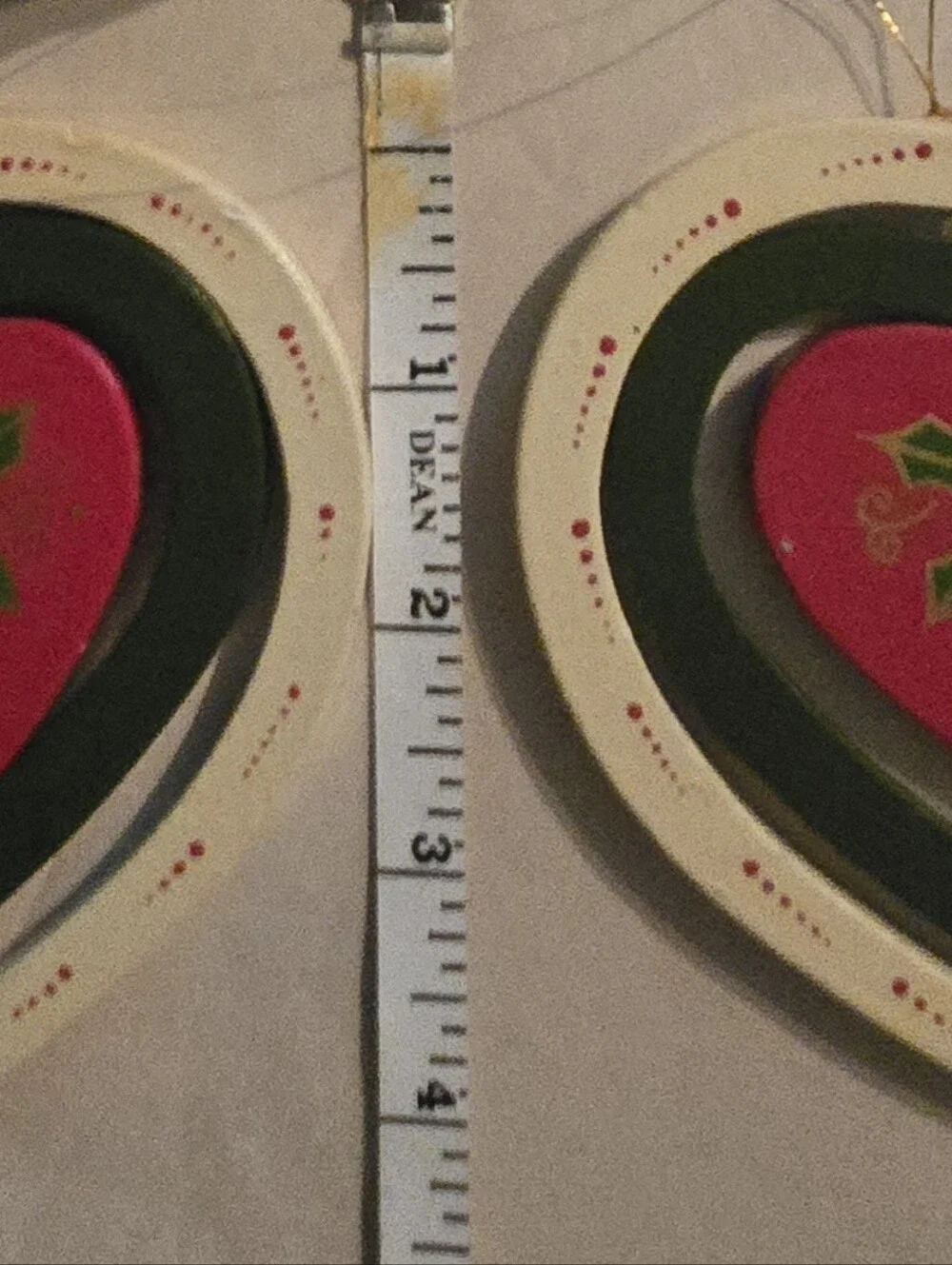 pair vintage wooden spinning heart Christmas ornaments Folk-Art Nordic